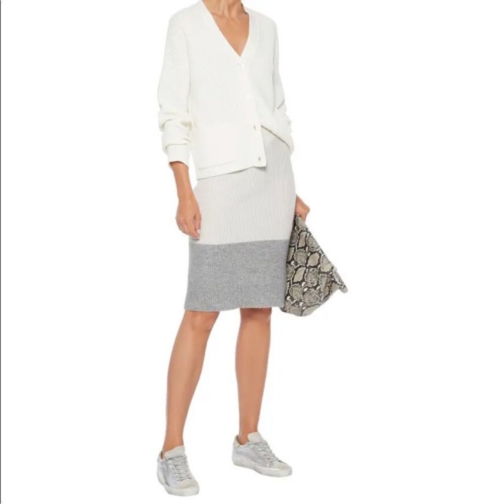Duffy NWT Ribbed Two-Tone Gray and White Women's Cashmere and Linen Skirt XS